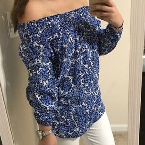 Michael Kors Blue Floral Off-the-Shoulder Blouse